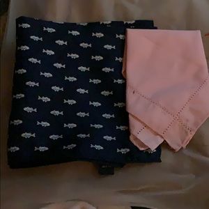 Lot of 2 handkerchiefs. 1 navy silk, 1 pink cotton
